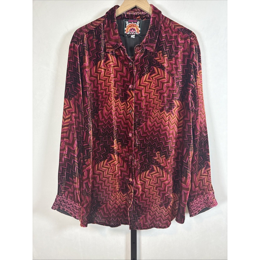 Johnny Was Belle Velvet Oversized Shirt Womens XL Colorful Button Up Silk Blend - Picture 2 of 11